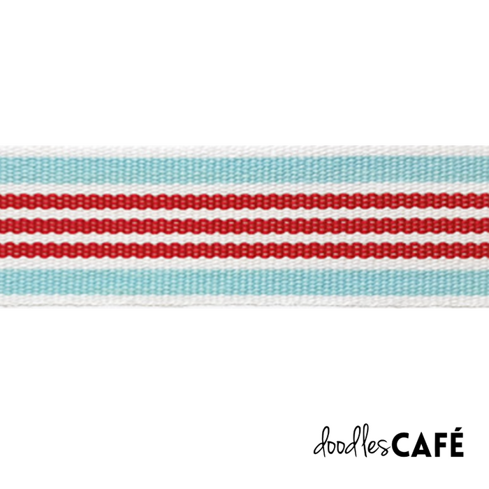 Petersham Ribbon - Cotton/Poly. Striped – Inca / White / Red - (25mm x 1 Meter)