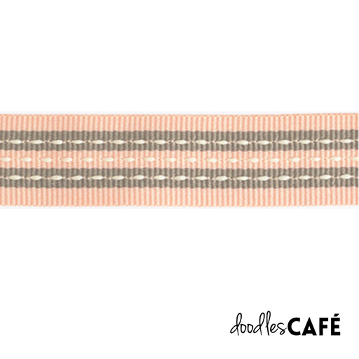 Petersham Ribbon - Striped/Stitched – Coral / Taupe / Light Cream - 20mm x 1 Meter