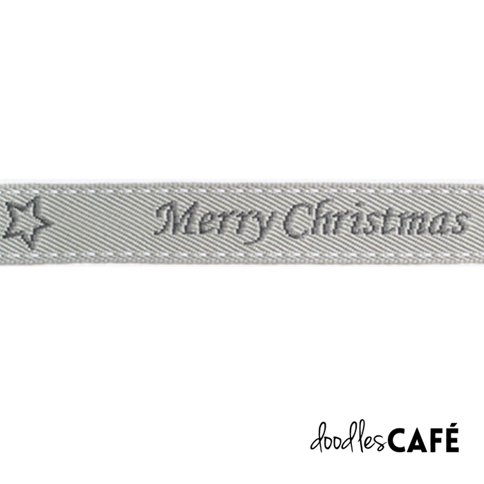 Jacquard Woven Ribbon - Merry Christmas – Silver Grey / Grey / White (20mm x 1m)