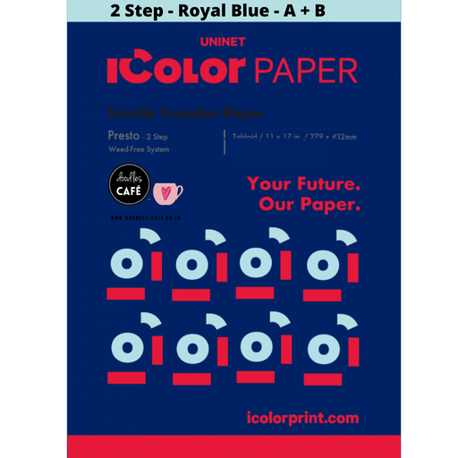 iColor Presto - 2 Step Royal Blue Transfer Media Kit - A + B Paper - 10pk