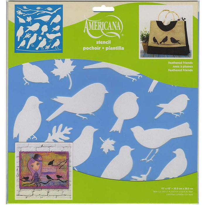 Deco Art - Americana Mixed Media Stencil 12"x12" - Feathered Friends