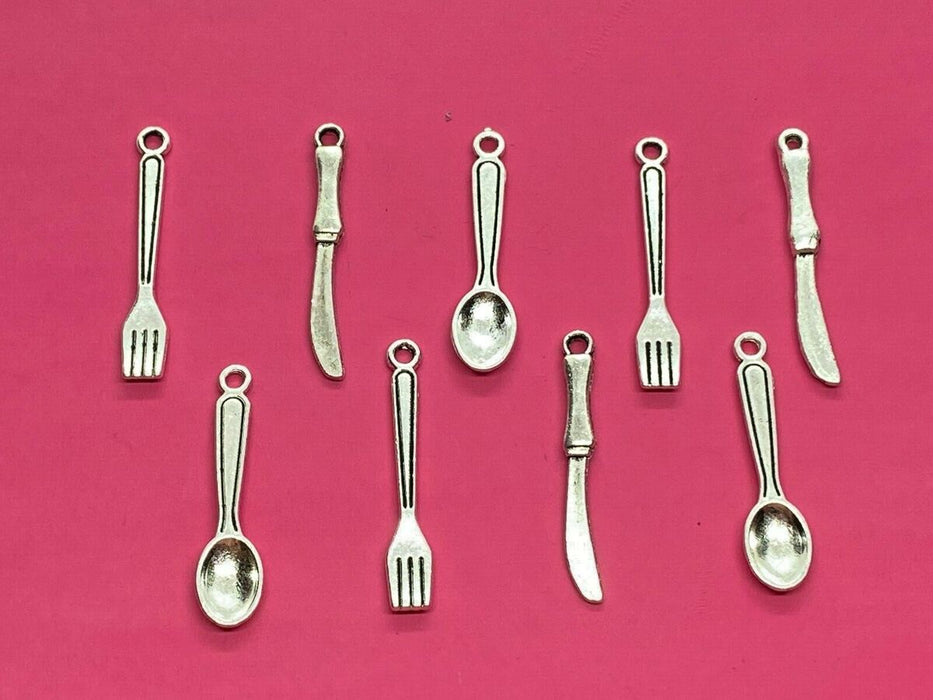 Doodles - Embellishment Charms - Mini Metal Cutlery Set - Knife, Fork and Spoon - 6pc