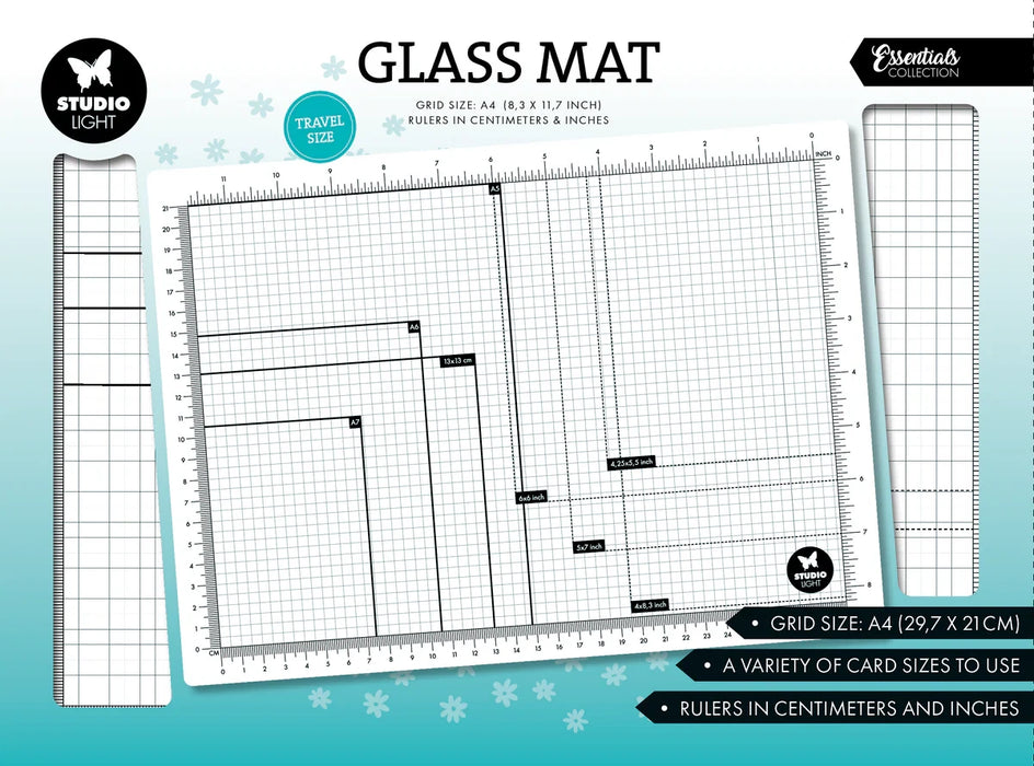 Studio Light Essentials Glass Mat Grid Size A4 (8.3 x 11.7 INCH) Rulers in Centimeters & Inches