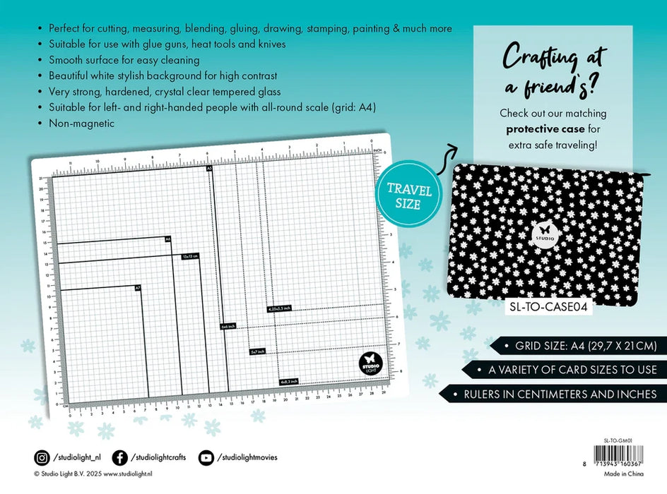 Studio Light Essentials Glass Mat Grid Size A4 (8.3 x 11.7 INCH) Rulers in Centimeters & Inches