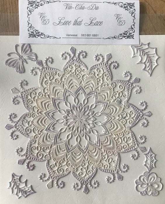 Van-Cha-Din - Mixed Media - 3D Decorative Lace Embellishment - Silver/Cream Doily