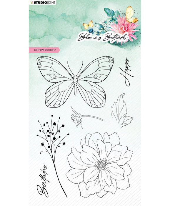 Studio Light Clear Stamp Birthday Blooming Butterfly 93x136x3mm 7 PC