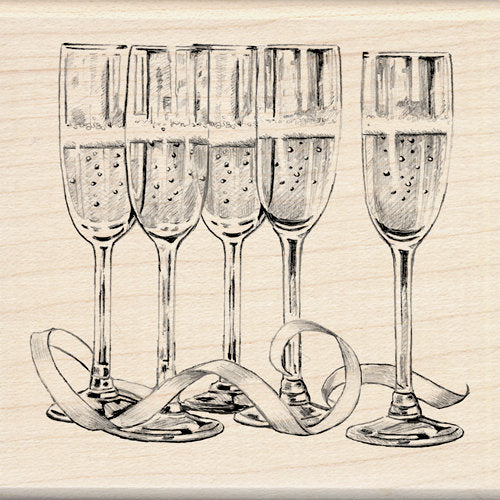 Inkadinkado - Wood Mounted Stamp - Champagne Glasses