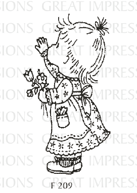 Great Impressions - Wood Mounted Stamp - Girl with Flower