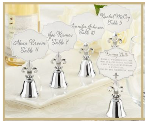 Kate Aspen - Place Card/Photo Holder - "Kissing Bell" - Silver Fleur de Lis - 23 piece