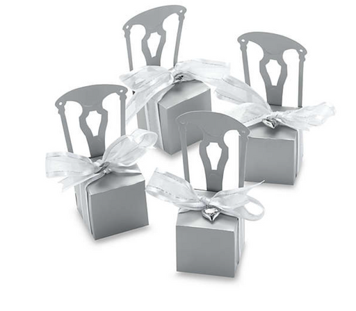 Kate Aspen - Silver Chair Favor Box with Heart Charm - Set Of 12