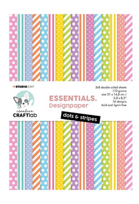 Studio Light - 3 x 8 Double-sided Paper Pad - Essentials - Dots & stripes