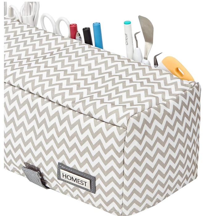 Homest Dust Cover for Cricut Maker Machines - with Back Pockets for Accessories - Chevron Sand & White