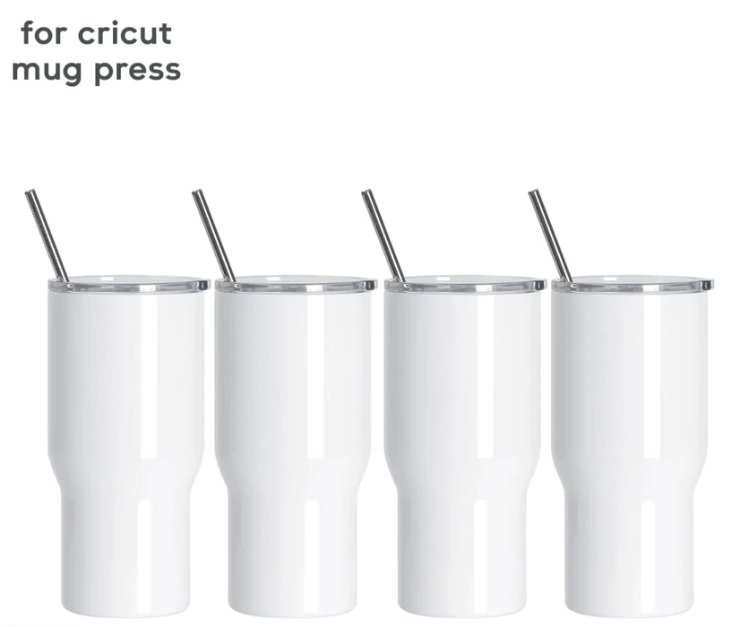 Doodles - Sublimation Travel Tumblers White With Metal Straw - 650ml - works on Cricut Press - 4 Pack