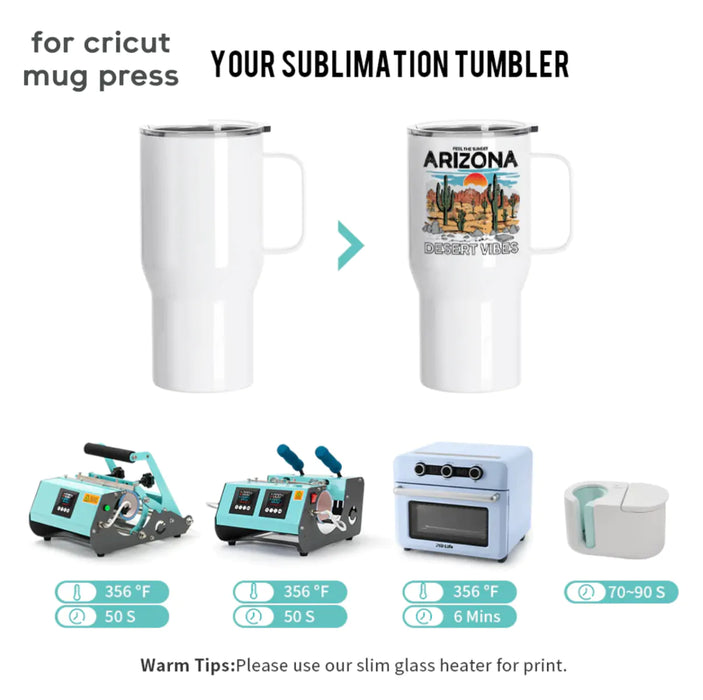 Doodles - Sublimation Travel Tumblers White With Handle - 650ml - works on Cricut Press - 4 Pack