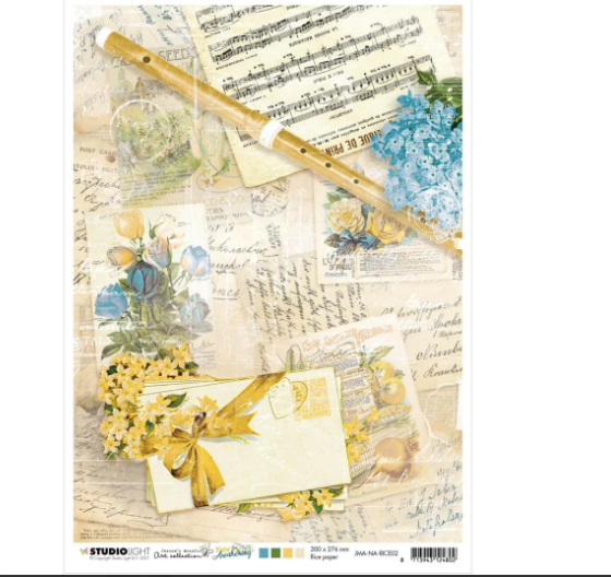 Studio Light Jenine's Mindful Art New Awakening Rice Paper Sheet A4 - NR. 02, Flute/Sheet Music/Notes