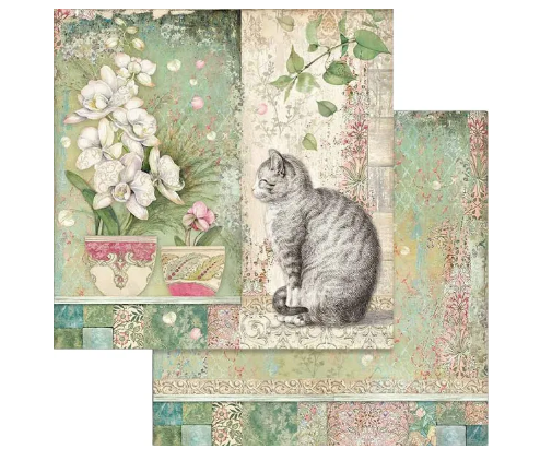 Stamperia Double-Sided Cardstock 12"X12"-Cat & Vase, Orchids & Cats