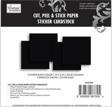 Couture Creations Cut, Peel & Stick paper sticker cardstock - Black 12 x 12in 10/pk