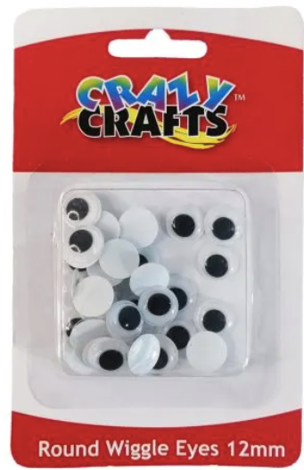 Crazy Craft Round Black & White Eyes - 12mm 35pcs