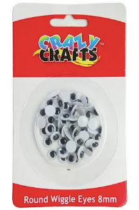 Crazy Craft Round Black & White Eyes - 8mm 55pcs