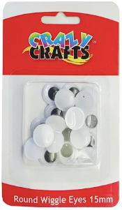 Crazy Craft Round Black & White Eyes - 15mm 21pcs