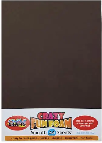 Crazy Crafts - Fun Foam Sheets - Smooth - A4 - Dark Brown
