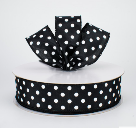 May Arts - 1" Reversible Polka Dot Ribbon, Black, White