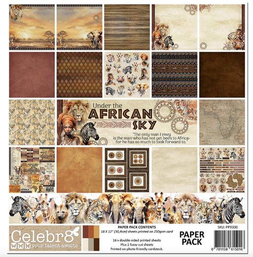 Celebr8 PAPER PACK: Under The African Sky (18 SHEETS)