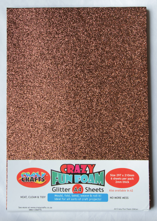 Crazy Crafts - Fun Foam Sheets - Glitter - A4 - Brown
