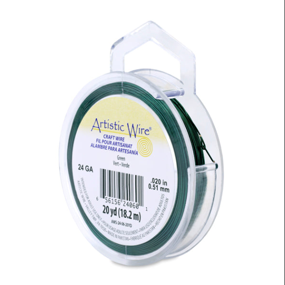 Artistic Wire, 24 Gauge / .51 mm Tarnish Resistant Colored Copper Craft Wire, Green, 20 yd / 18.2 m