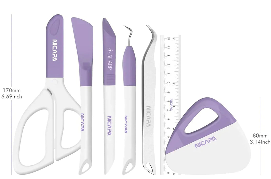 Nicapa - Tool Kit For Cricut, Silhouette, Brother - 7 Piece - Purple/New Teal