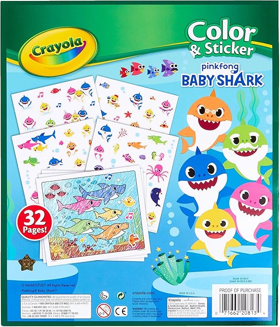 Crayola - Baby Shark Coloring Pages and Stickers, Gift for Kids, Ages 3, 4, 5, 6 Color & Sticker