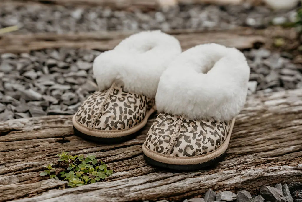 Leopard Skin Sheepskin Slippers - Children & Toddlers Size 4