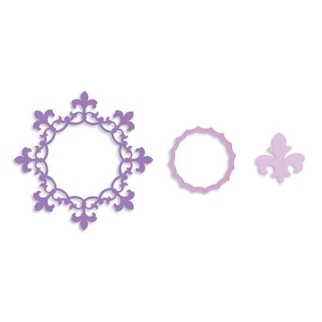 Sizzix - Framelits Die Set 3PK - Frame, Circle w/Fleur de Lis Edging