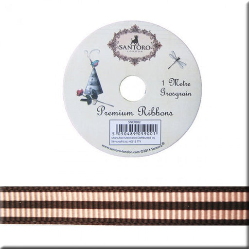 Trimcraft - Santoro Mirabelle Collection - Ribbons - Brown with Pink Stripes