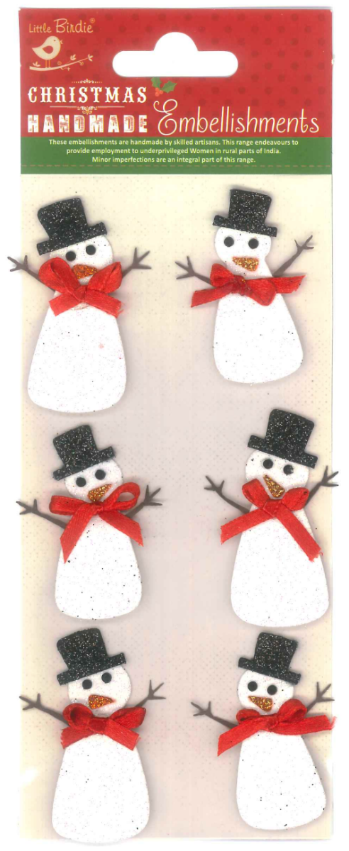 Little Birdie Christmas Adhesive Embellishment 8/Pkg-Snowman Glitter Fun