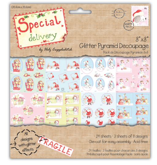 Trimcraft - Special Delivery - Glitter Pyramid Decoupage Pad - 8" x 8"- 24 Sheets