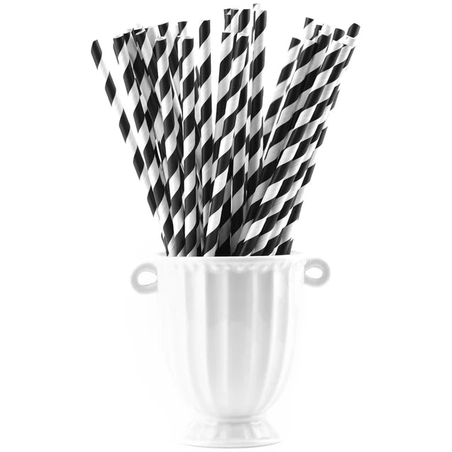 Weddingstar - Candy Striped Straw - Black - 75 piece