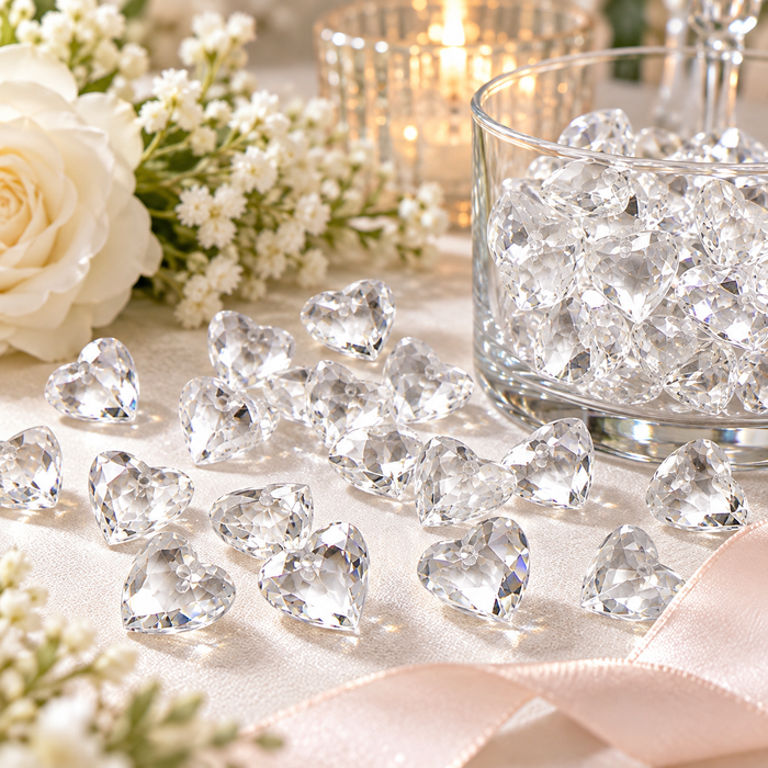 Doodles - Clear Faceted Acrylic Crystal Hearts with Hole – Wedding & Craft Décor -10mm