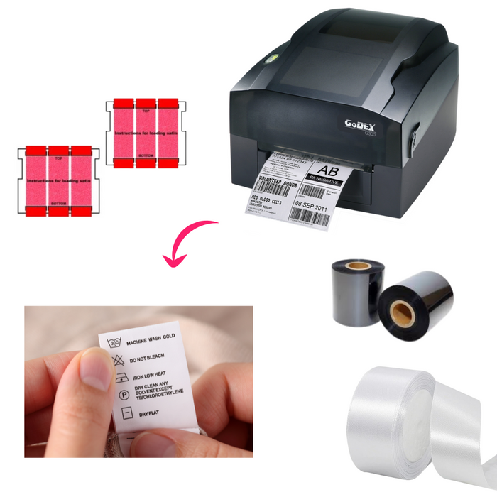 Godex G500 - Thermal Printer - Ribbon & Label Printer - Starter Laundry Textile Machine Bundle - White