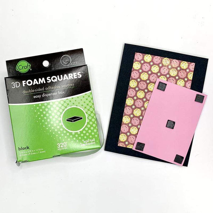 Thermoweb - iCraft 3D Foam Squares W/Dispenser Box - Black - .375" 320/Pkg