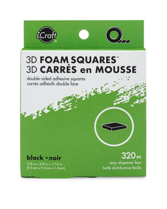 Thermoweb - iCraft 3D Foam Squares W/Dispenser Box - Black - .375" 320/Pkg