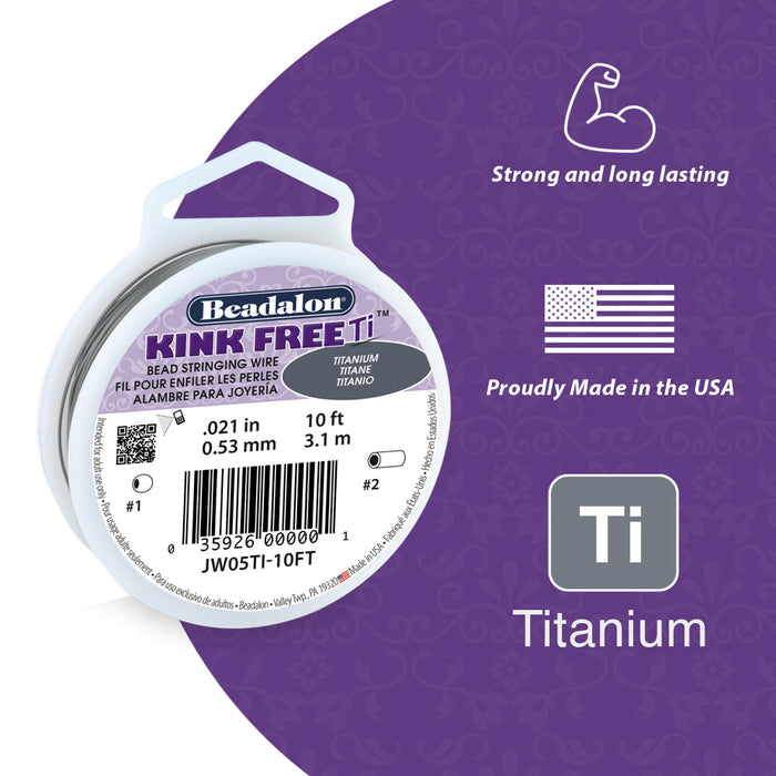 Kink-Free Titanium Bead Stringing Wire, .015 in / 0.38 mm, 10 ft / 3.1 m