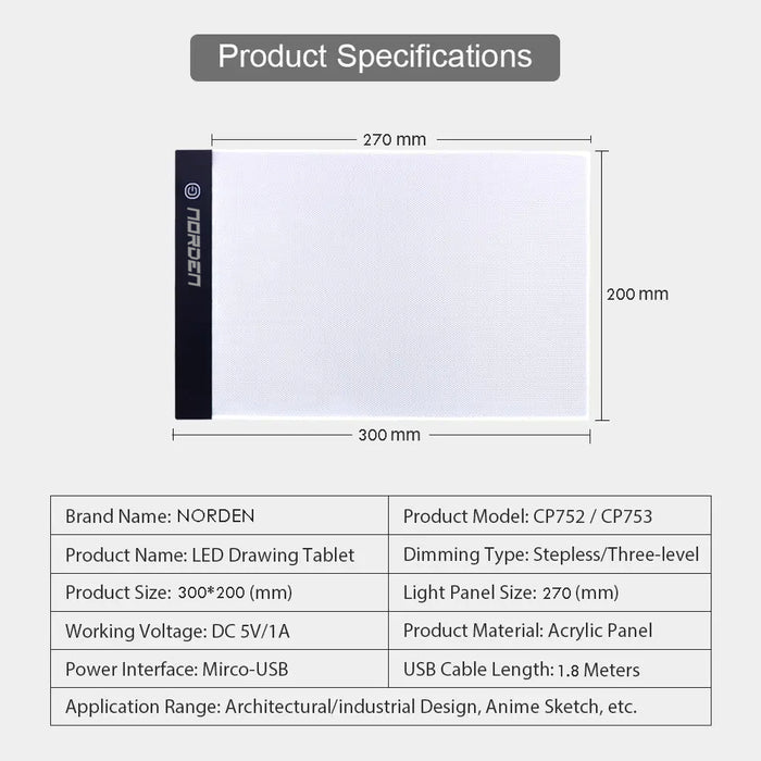 Norden Tracing Board - LED Light Pad, USB Chargeable, Drawing & Calligraphy