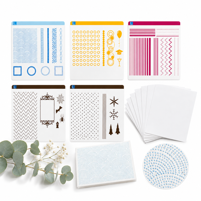 Doodles Seasonal Celebrations Impressions Embossing Letterpress Bundle - 5 Plate Sets plus Premium Paper