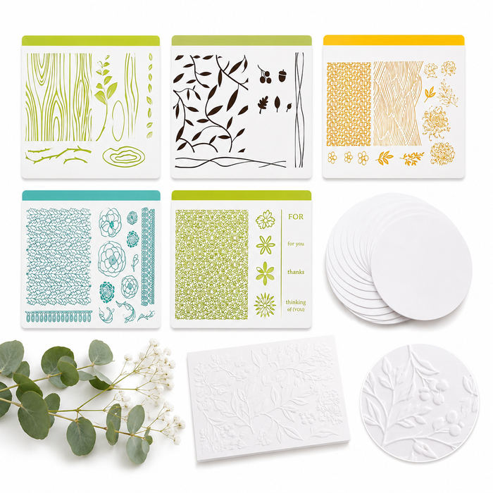 Doodles Nature's Impressions Embossing Letterpress Bundle - 5 Plate Sets plus Premium Paper