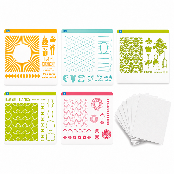 Doodles Celebrate in Style Impressions Embossing Letterpress Bundle - 5 Plate Sets plus Premium Paper