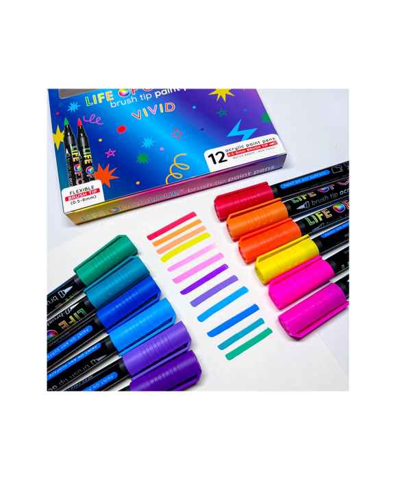 Life In Colour - Vivid Brush Tips 12pcs 0.5-8mm Flexible Tips