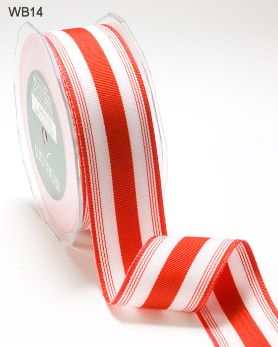 May Arts - Ticking Striped Ribbon with Woven Edge - Red with white