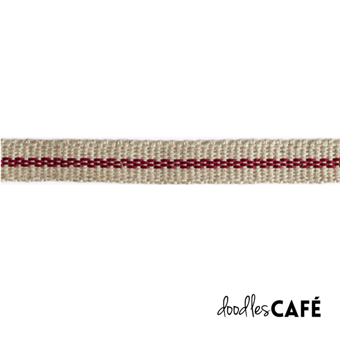 Flax Ribbon - Striped – Natural / Maroon (10mm x 1 Meter)