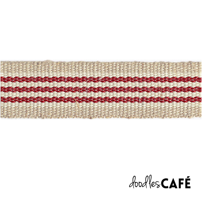 Flax Ribbon - Striped – Natural / Lt.Cream / Marsala (20mm x 1 Meter)